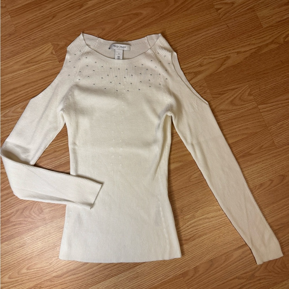 -NWT White House Black Market Ivory Embellished Sweater Size Small